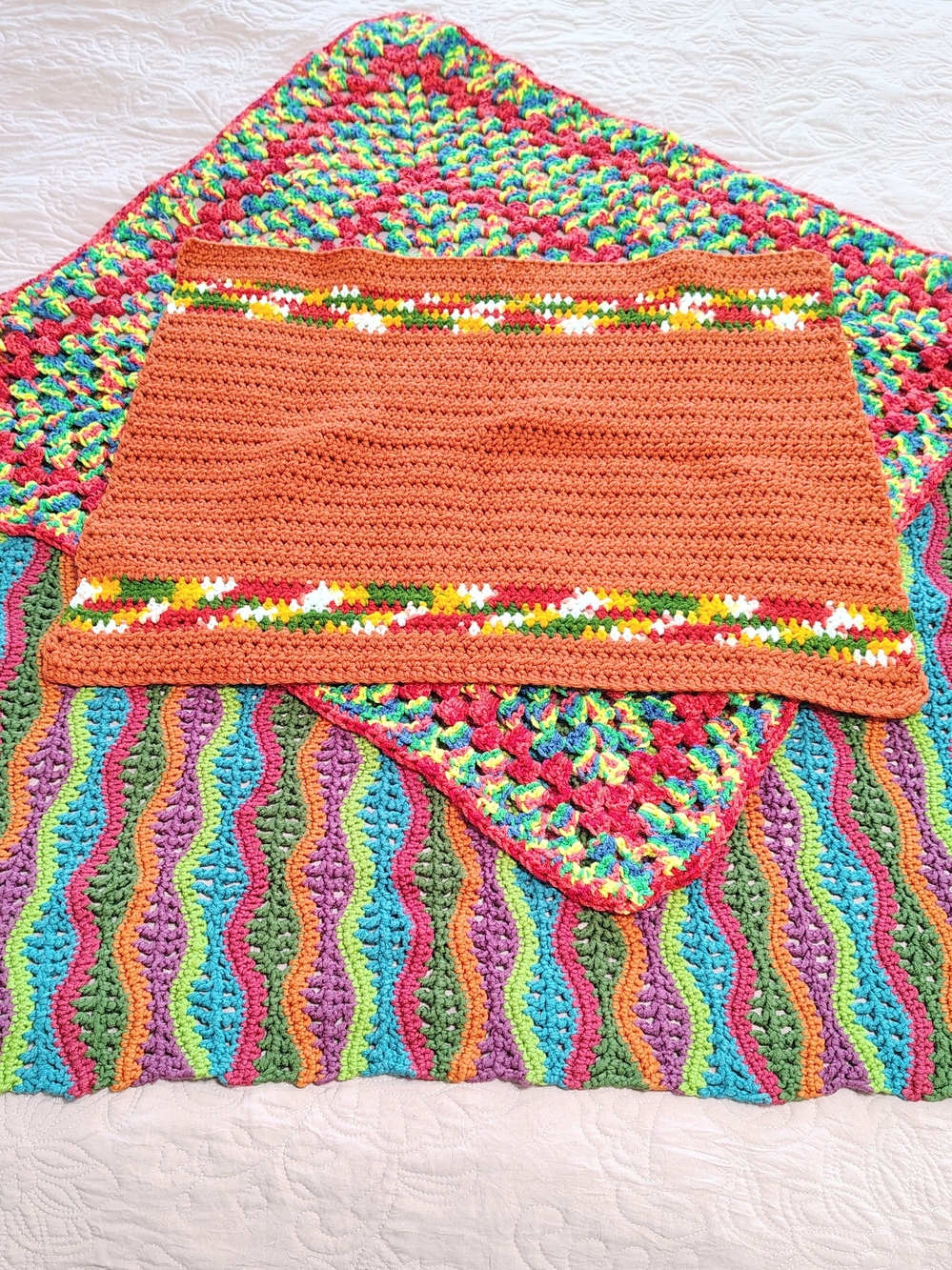 3 Small Colorful Handmade Crochet Afghan Throw Blankets Nap Child Baby Lovey